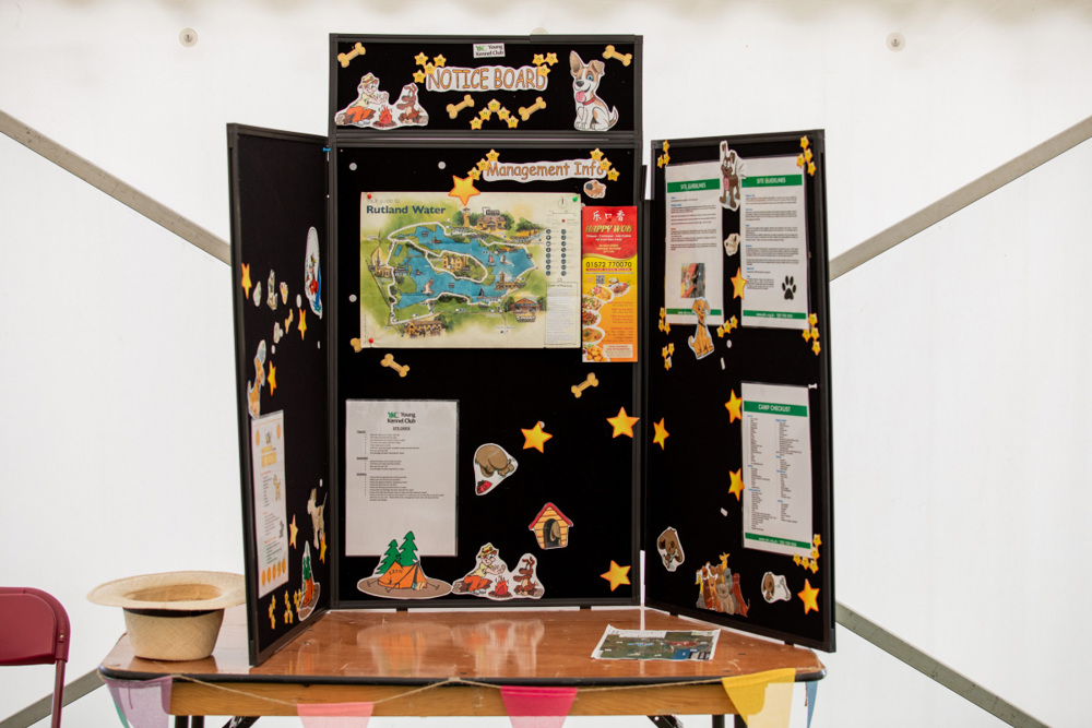 Notice board inside marquee